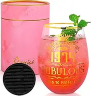 50th Birthday Gifts for Women - Personalised Gin Glass Gift Set for Her - Fabulous 1974 18Oz Wine Glasses with Gold Print, Silicone Coaster, Gift Box, Present for Mom Auntie Sister Friend