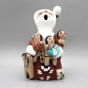 JEMEZ PUEBLO-HAND MADE CLAY SANTA STORYTELLER w/FOUR CHILDREN by DIANE LUCERO