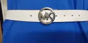 MICHAEL KORS BELT REVERSIBLE WHITE TO BLACK ROUND MK LOGO SILVER BUCKLE MSRP $68