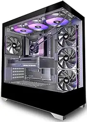KEDIERS PC CASE ATX 4 Fans Pre-Installed, Type-C Mid Tower Computer Case with Full-View Dual Tempered Glass, Gaming PC Case,Black,P4
