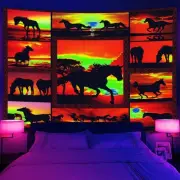 Western Sunset Wildlife Wall Art Blacklight UV Reactive Tapestry Wall Hanging