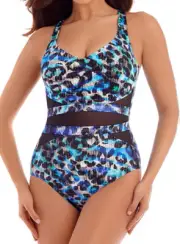 MIRACLESUIT Seaglass It's A Cinch Tummy Control Underwire Swimsuit 8 Blue