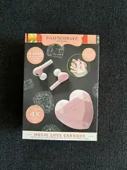 NEW “Music Love” Pink Wireless EarBuds Earphone Heart Shaped Case FAO Schwarz