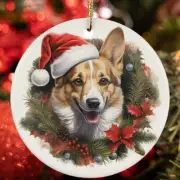 Cute Pembroke Welsh Corgi Dog Flower Wreath Christmas Ornament Gift Tree Decor