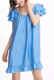 *Club Monaco Women's Size 10 Blue Topaz Vidorus Silk Dress Ruffle Sleeve New Tag