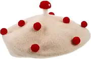 [COLLBATH] Classic French Beret Hat Mushroom Style Wool Beret for Women Girls Fashionable Hat White