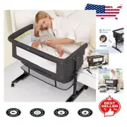 Safe 3-in-1 Dark Gray Bassinet with Wheels: Portable Bedside Sleeper Solution