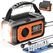 12000mAh Emergency Weather Radio Hand Crank Radio Solar Radio Portable AM/FM/NOAA Radio with 2 Solar Panels 3 Charging Methods SOS Alarm 3 Mode Flashlight Phone Charger Reading Lamp