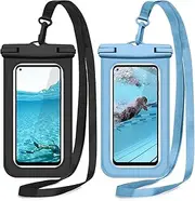 Universal Waterproof Pouch[2 Pack],Underwater Dry Bag for OnePlus Nord N200 N30,Moto G Stylus,Google Pixel 9 8 7 Pro 6a 7a 8a and Others Up to 7.0",IPX8 Waterproof Case with Lanyard,Black+Blue