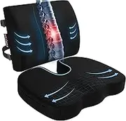 Office Chair Cushion and Back Support for Office Chair, Lumbar Support Pillow, Memory Foam, Non Slip Sitting and Back Rest for Gaming, Car Seat Cushion, Chair Pad