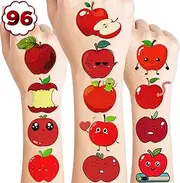 100 PCS Red Apple Temporary Tattoos Themed 1st Birthday Party Decorations Favors Supplies Decor Cute Fruit Back to School Classroom Tattoo Stickers Gifts for Game Boys Girls Classroom School Prizes