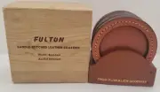 Vintage FULTON Saddle Stitched Leather Coasters & Holder NEW Russ & Lew Goodman