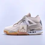 OFF-WHITE X AIR JORDAN 4 RETRO AJ4 喬4中幫復古休閑籃球 聯名 黃米色 男女慢跑鞋