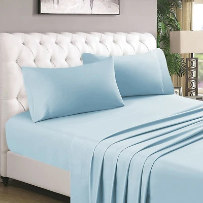 HOMEIDEAS 4 Piece Bed Sheets Set (Queen, Baby Blue), 1800 Bedding Soft Brushed M