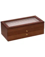 Bey-Berk Reginald Cherry Wood 36 Pen Storage Case with Glass Top