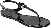 Libbook Womens Sandals Jelly Shoes Thong Flip Flops Flat for Ladies Black Slides Size 11 T-Strap Jellies Slippers with Adjustable Strap Buckle Summer Beach Dressy