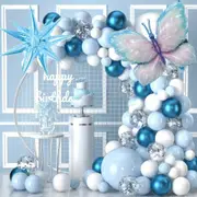 122Pcs Blue Balloon Wreath Kit With Butterfly And Exploding Star Foils - Birthdays Weddings Engagements And Anniversaries