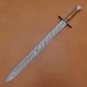 Viking Sword Battle Ready Damascus Steel Sword With Leather Sheath