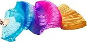 [CekoCk] Sequin Skirt，Belly Dancer Skirt, Dance Ribbons,Silk Fans,Adult Colorful Imitation Silk Belly Dance 1 Piece Fan Hand Made Bellydance Fan Accessories Long Veils Fan (Color : Color 21)