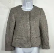Ann Taylor Womens Blazer sz 0 Beige Silver Metallic Three Button Wool Blend NEW