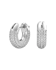 Swarovski Dextera Pave Tubular Hoop Earrings in Rhodium Plate