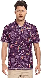 [ZZXXB] Deer Colorful Geometry Star Men's Polo Shirts Short Sleeve Quick Dry Athletic Outdoor Sports Golf Shirts S-XXL