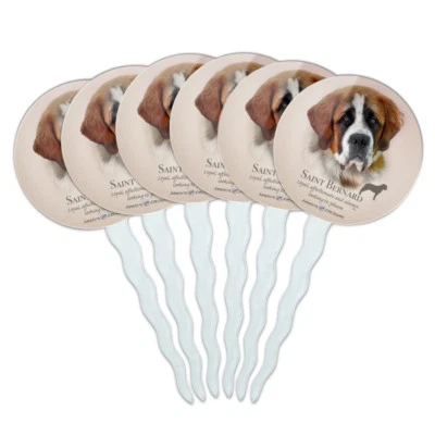 Saint Bernard Dog Breed Cupcake Picks Toppers Decoration Set of 6