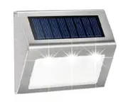 Solar Garden Lights Outdoor Solar Lights Stainless Steel 3LED Solar Stair Lights Energy Saving Wall Lamp - White