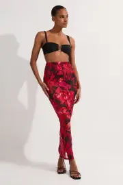 Beach Tropical Leaf Print Midi Skirt