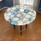 Luxury Quartz & Blue Agate Stone Table – Elegant Natural Gemstone Furniture