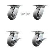 5 Inch Thermoplastic Rubber Swivel Caster Set 2 Swivel Locks 2 Brakes SCC