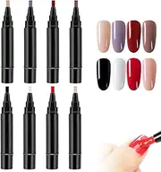 Nail Varnish Pens, 8Pcs Nail Polish Pens Set, 8 Colors 3 In 1 5Ml One Step Diy Gel Pen for Women Girls Manicure Pedicure Varnish for Home Salon, Chips