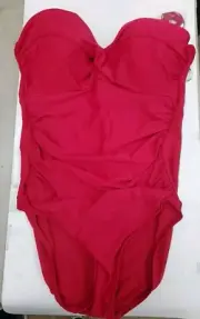New MIRACLESUIT Rock Solid Bandeau One Piece Swimsuit Grenadine Red Size 14