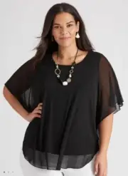 Autograph Kaftan Top Plus Size 24 Black Stretch Mesh Knit Elbow Sleeve RP$80 NEW