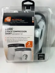 Shock Doctor Men Core Compression Shorts 2-Pack with Bio-Flex Cup - White Sz L