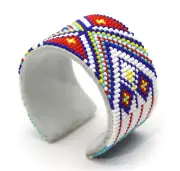 White Red Blue Geometric pattern handmade beaded cuff