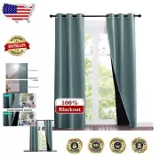 Classic 84" Greyish Blue Blackout Curtains, Noise Reducing & Thermal Insulated