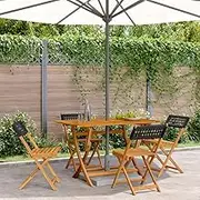 Garden Chair Folding Garden Chairs 4 pcs Black Poly Rattan and Solid Wood Patio Seating