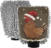 XYMZR Chicken Hat Christmas Absorbent Microfiber Car Wash Mitt, Funny Cute Anime Scratch Free for Cars Cleaning, Home Cleaning Mitts, 2 Pack, 10.24” L x 7.09” W