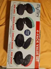 MyMini Grill, Waffle Maker, Omelette Make & Mini Donut Maker 4-pack
