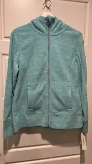 NEW CALVIN KLEIN Performance Women Fleece Hood Jacket Logo Full Zip Aqua Blue S