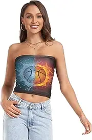 [RPLIFE] Fire Water Basketball Tube Top, Going Out Crop Top, Mesh Tube Tops, Trendy Crop Tops (S)