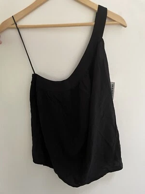 Old Navy Women's Solid Black 100% Rayon One Shoulder Adjustable Strap Top XS