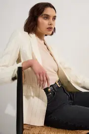 Petite Premium Linen Viscose Pinstripe Tailored Jacket
