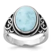 Sterling Silver Rhodium-plated Oxidized with Larimar Ring Size 7