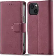 [YocoverTech] Case for iPhone 13 Wallet Case,for iPhone 13 Case[6.1"] Retro Matte PU Leather Wallet Flip Cover with RFID Blocking Card Slots Magnetic Closure Kickstand Cover-Wine Red