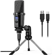 USB Microphone Plug & Play PC Computer Condenser Mic for Streaming, Recording, Podcast, Voice Over, YouTube, Twitch, Zoom, Compatible with PC, Laptop, Desktop