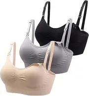 [Bllatta] Women's Nursing Bra Pregnancy Nursing Bra Without Underwire Seamless Breastfeeding is Mega Great Thanks to The Bras (4/3 Pieces), Black+Beige+Grey, Small-Medium