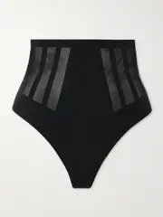 [Commando] Commando - Luxe Control Stretch Mesh-trimmed Tech-jersey Thong - Black - large large Black