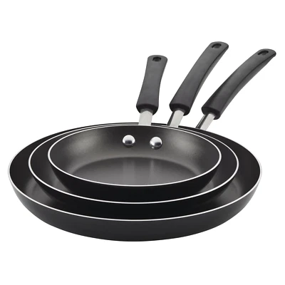 Easy Clean 3 Piece Aluminum Nonstick Frying Pan Set, Black